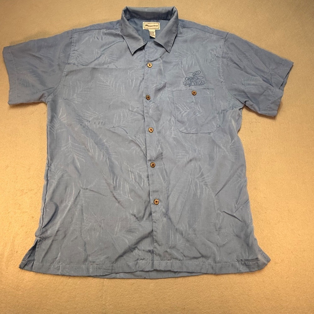 Passion Las Vegas Camp Shirt Tropical Palm Tree Print Button Upโ Shirt M